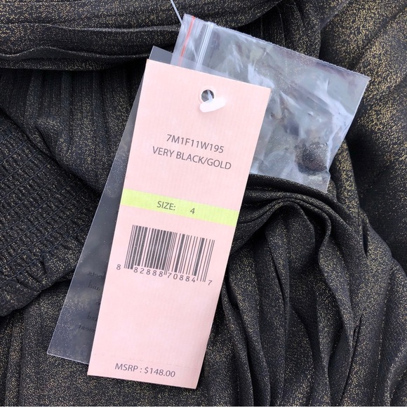 Nanette Lepore Black Gold Pleated Accordion Ruched Sleevelees Mock Neck Dress 4 - Picture 9 of 9